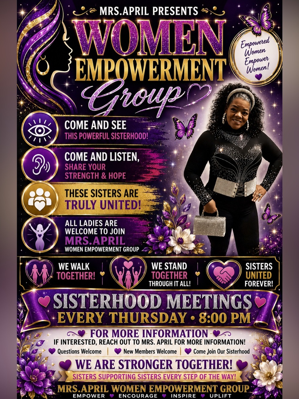 Women Empowerment Group Poster - Purple & Gold Sisterhood Flyer